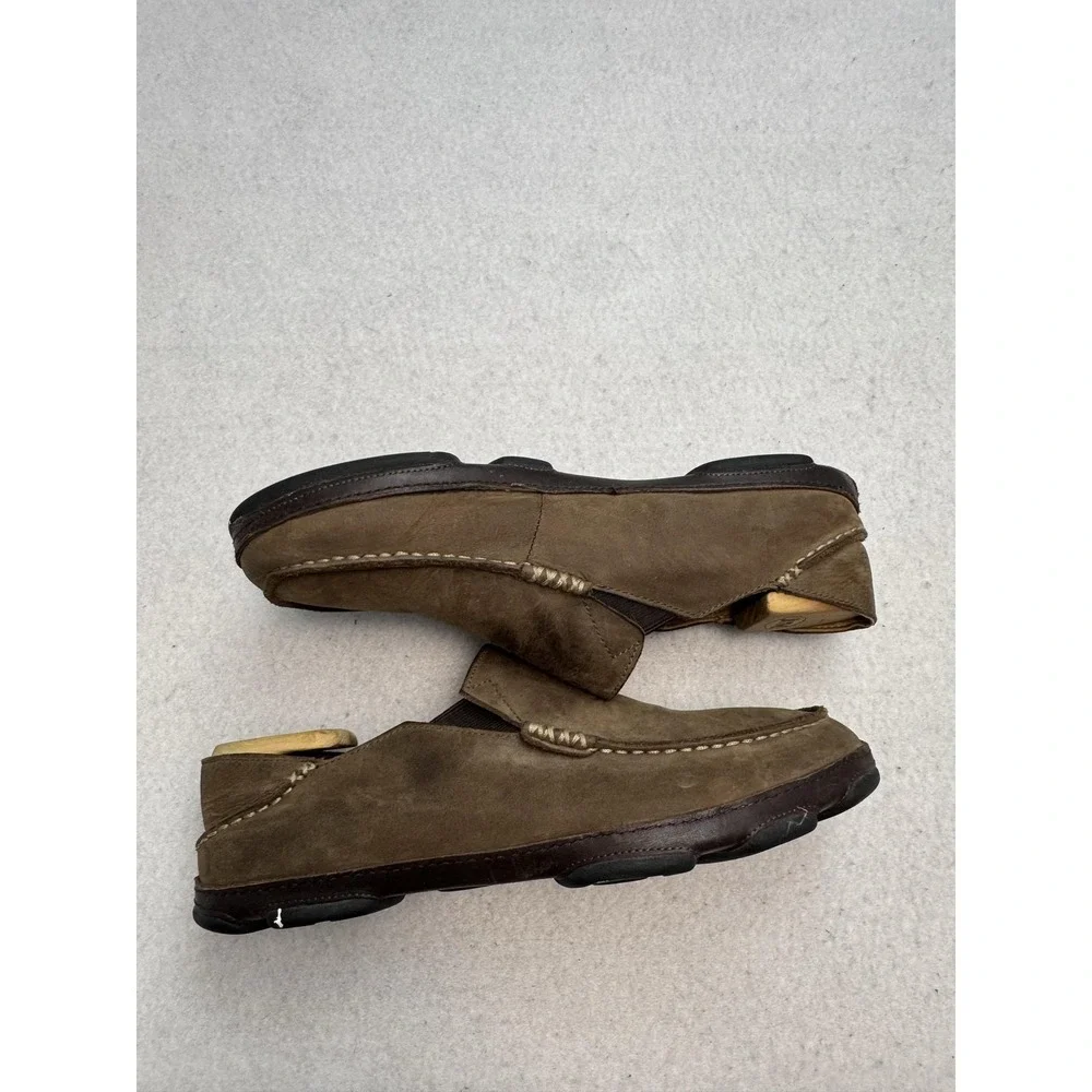 OluKai Moloa Shoes Mens Size 10 Brown Leather Slip On Comfort Loafers Moc